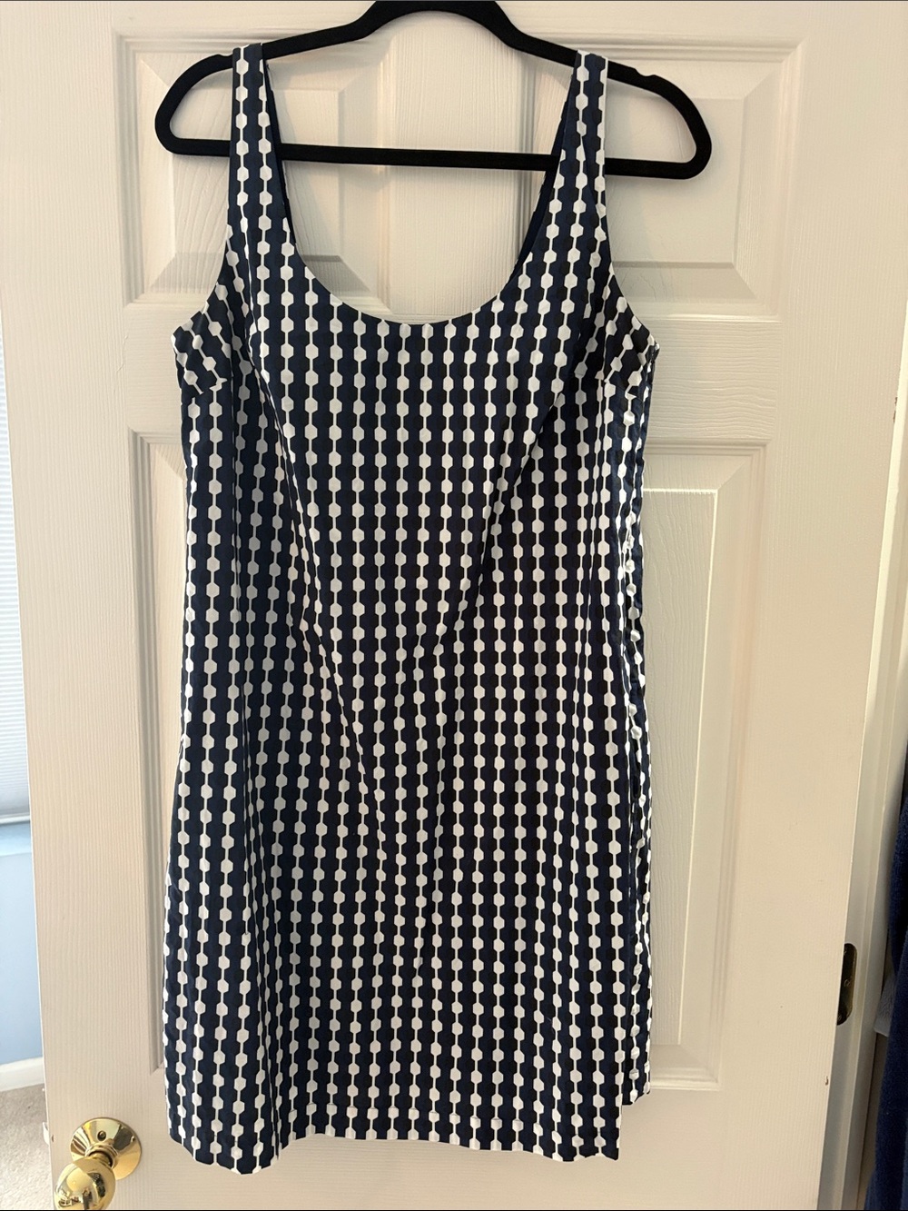 Boden - Sleeveless Navy and White Geometric Shift Dress